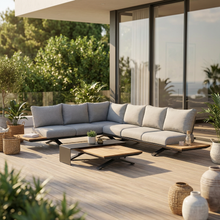 Load image into Gallery viewer, Candour Santorini Aluminium & Wood Corner Sofa Set