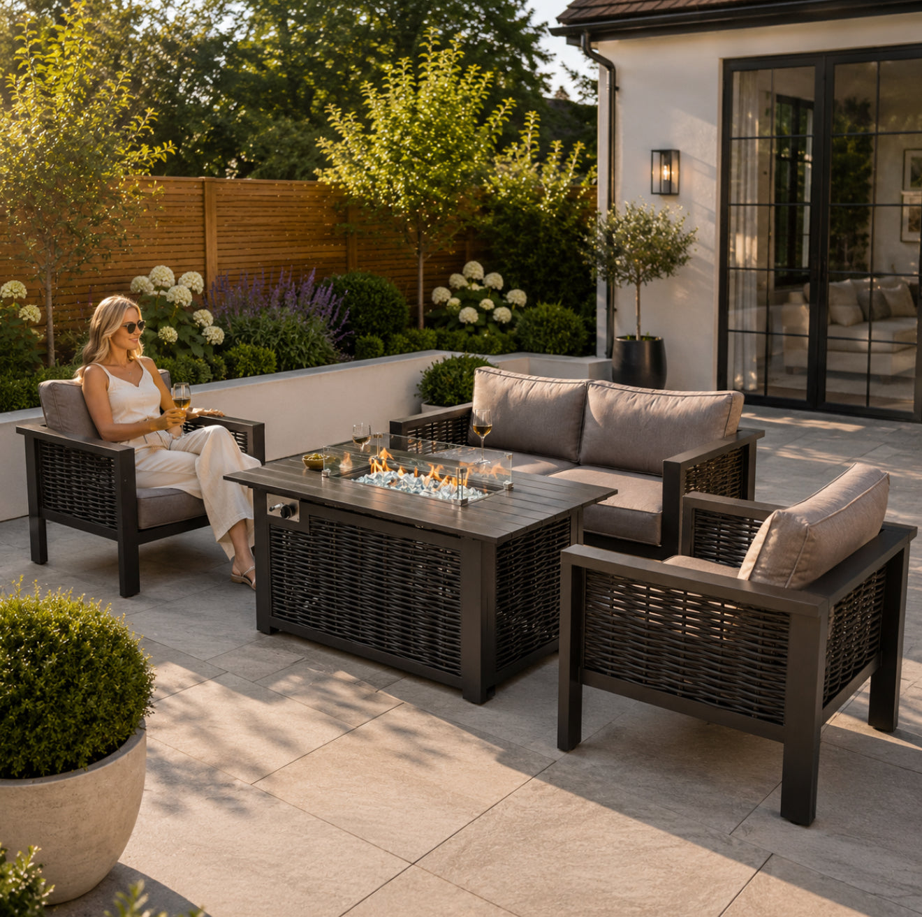 Candour Solace Firepit Sofa & Armchair Outdoor Lounge Set