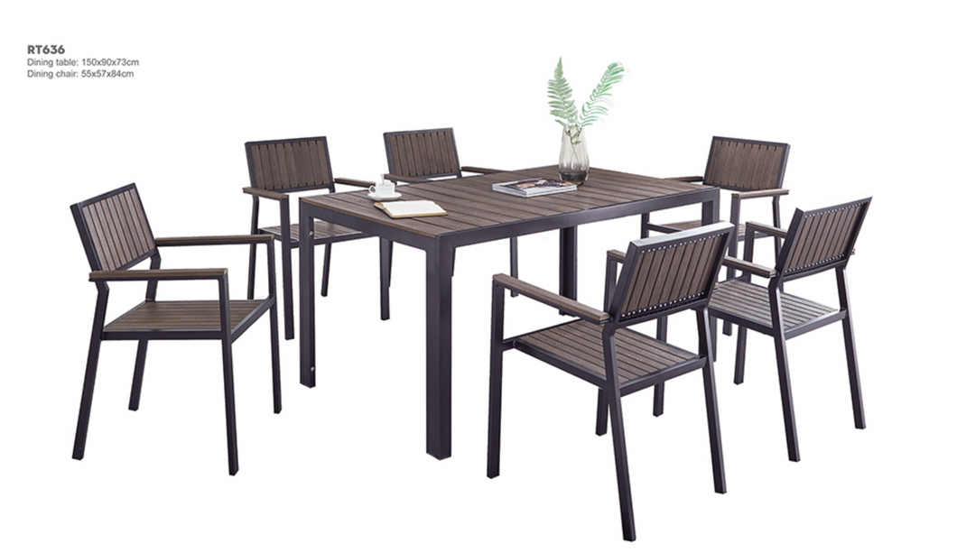 Candour Madeira 6-Seater Aluminium & Wooden Outdoor Dining Set
