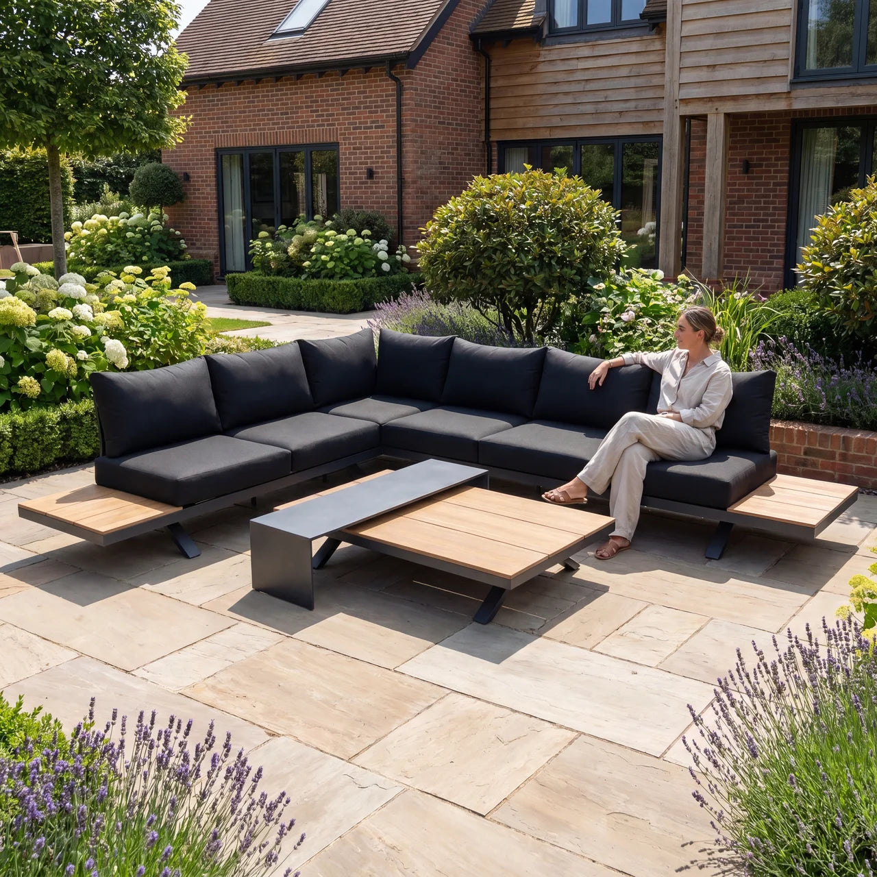 Candour Portofino Aluminium Corner Sofa Set with Polywood Tables