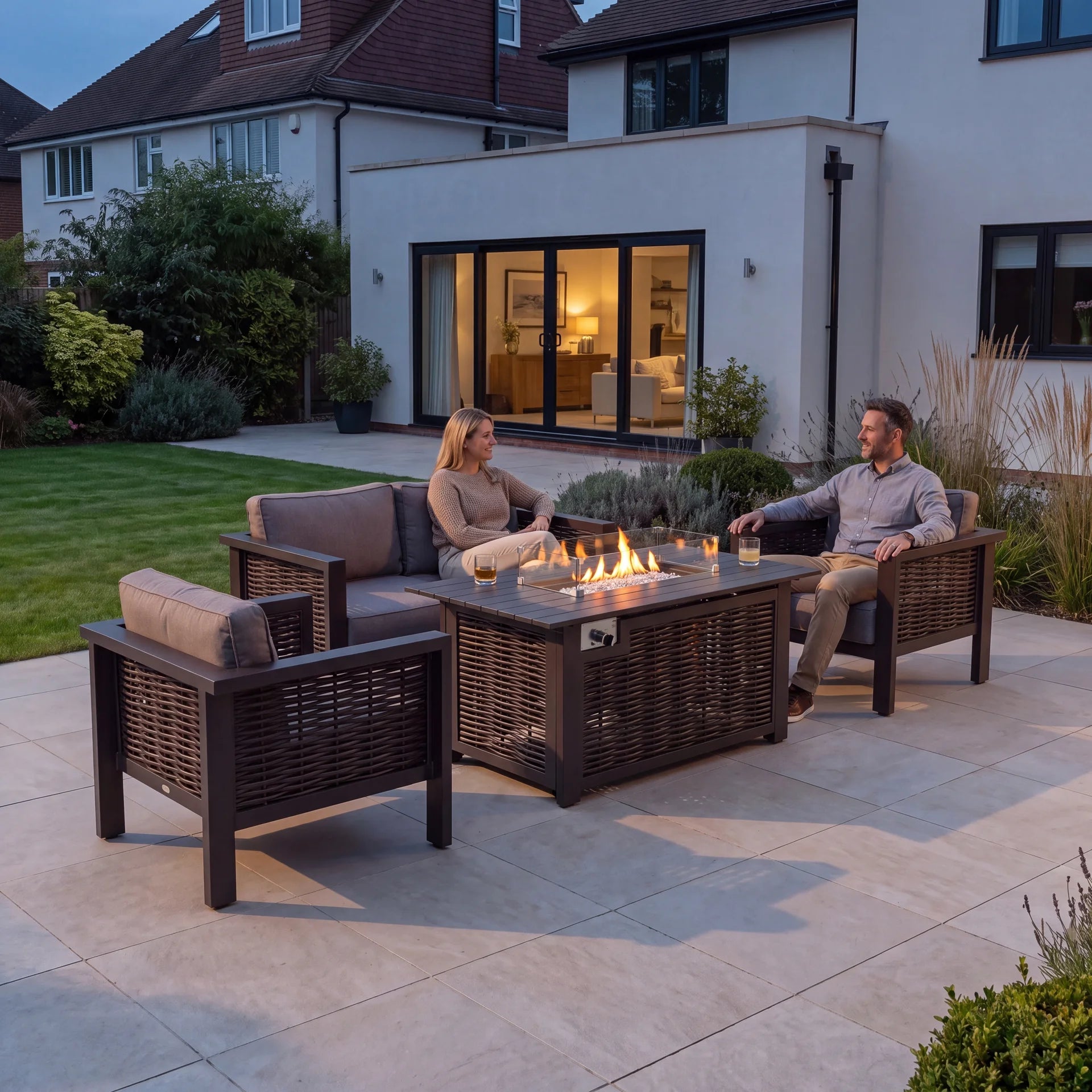 Candour Solace Firepit Sofa & Armchair Outdoor Lounge Set
